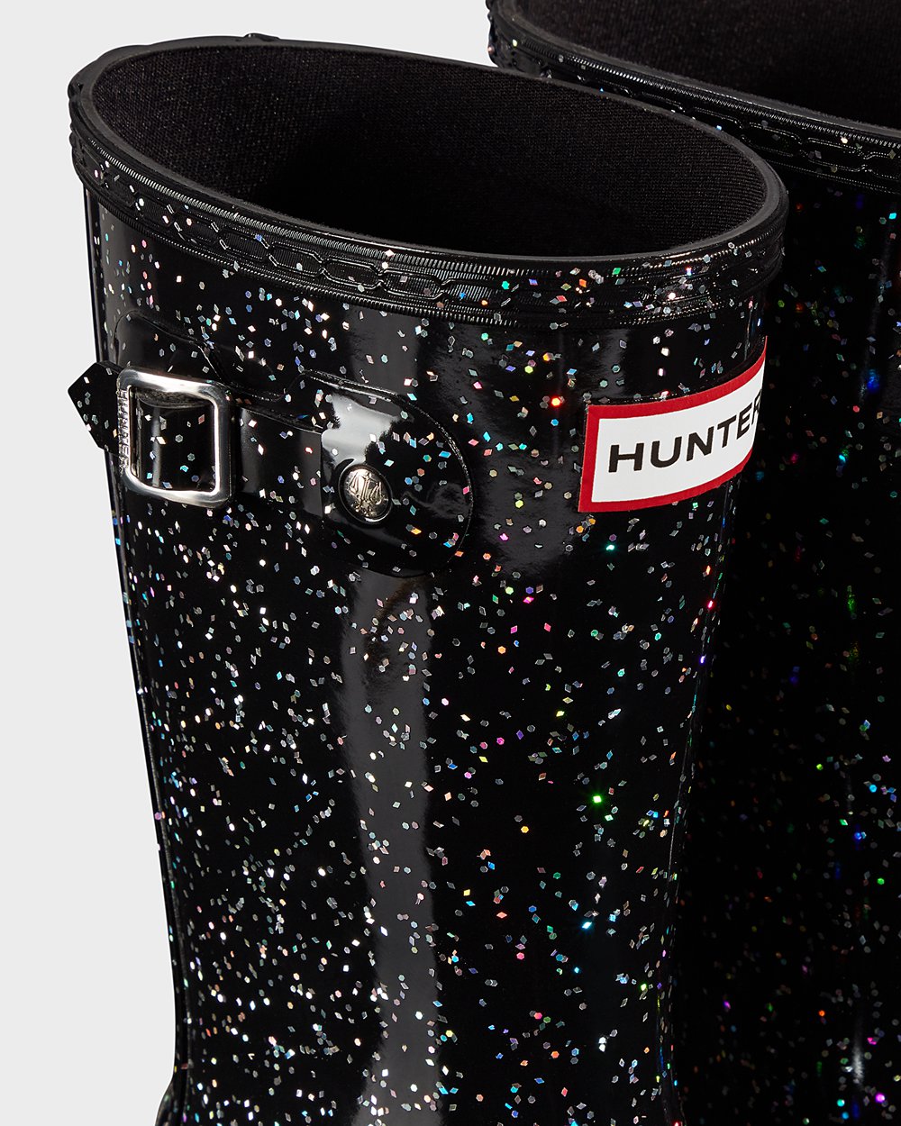 Kids Hunter Original Big Giant Glitter | Rain Boots Black | NZ-74628-VAFH